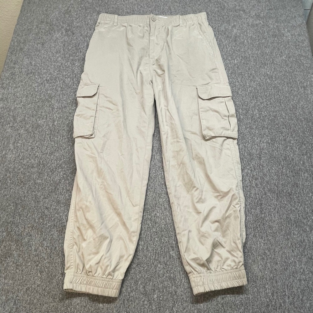 ZARA Beige Cargo Pants Elastic Waist Drawstring Jogger Style Women's Large